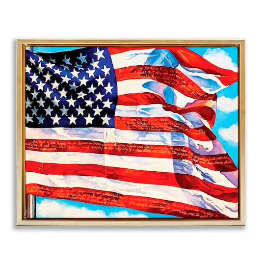 Stupell Industries Windblown American Flag Floater Framed Art